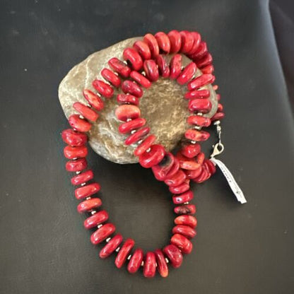 Navajo Pearl Bamboo Coral Necklace | Sterling Silver | 22" | Authentic Native American Handmade | 13915
