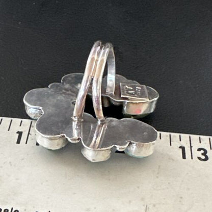 Navajo Green Turquoise Multi-Stone Cluster Ring | Authentic Native American Sterling Silver | Sz 11 | 15659