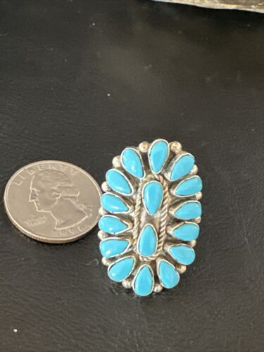Navajo Blue Turquoise Cluster Ring | Authentic Native American Sterling Silver | Multi-Stone | Sz 8 | 14909