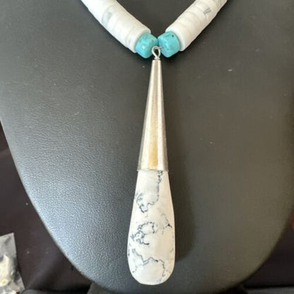 Santo Domingo White Turquoise Howlite Onyx Necklace | Sterling Silver | 23" | 15763