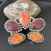 Navajo Spiny Oyster Naja Pendant Necklace | Sterling Silver | Native American Handmade | 16099