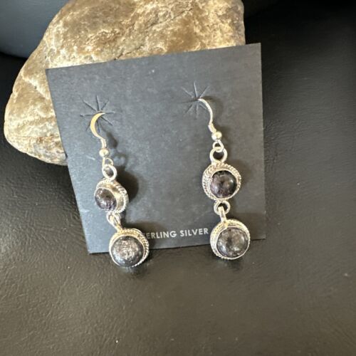 Navajo Purple Sugilite Dangle Earrings | Sterling Silver | 2" | Authentic Native American Handmade | 15695