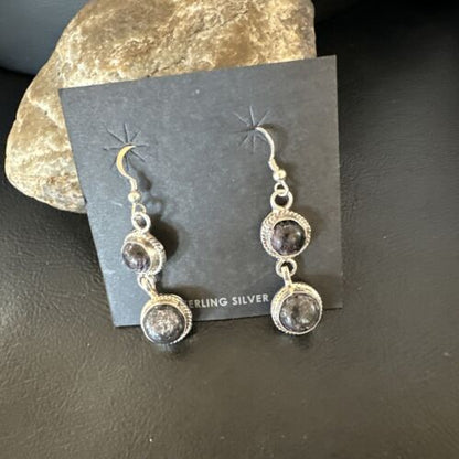 Navajo Purple Sugilite Dangle Earrings | Sterling Silver | 2" | Authentic Native American Handmade | 15695