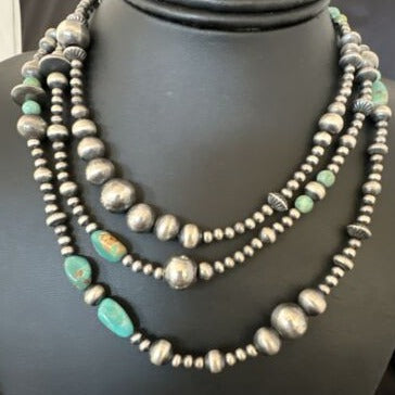 Navajo Pearls Royston Turquoise Necklace | Sterling Silver | Mixed Beads | 48" | 15990