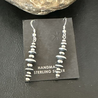 Navajo Pearls Sterling Silver Dangle Saucer Bead Earrings | 1.5" | Authentic Native American Handmade