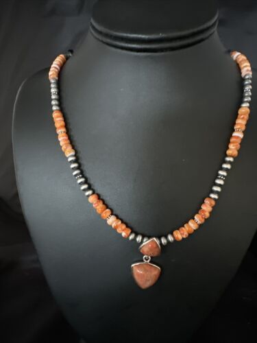Women's Navajo | Sterling Silver | Orange Spiny Oyster Pendant Necklace | Multi-Stone | 14848