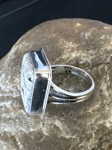 Southwestern Navajo White Buffalo Turquoise Ring | Sterling Silver | Sz 9 | 15001