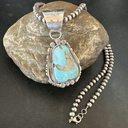Navajo Pearls Turquoise Necklace with Royston Pendant | Sterling Silver | Authentic Native American Handmade | 17130