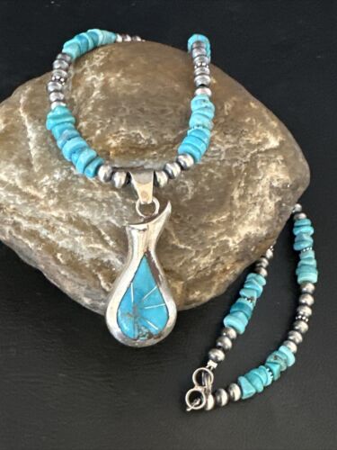Navajo Kingman Turquoise Pendant Necklace | Sterling Silver | Native American Handmade | 14831