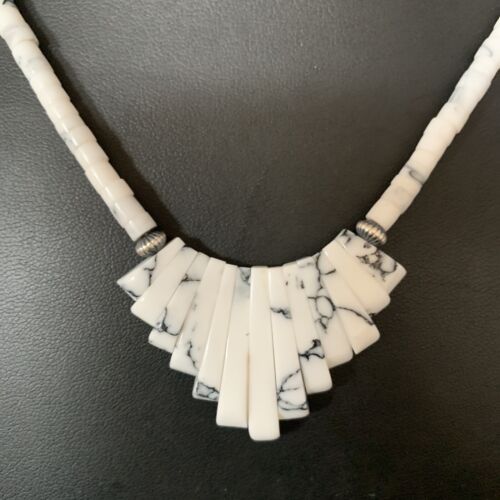 Navajo White Howlite Heishi Pearls Bead Necklace | Sterling Silver | Authentic Native American Handmade | 20" | 14209