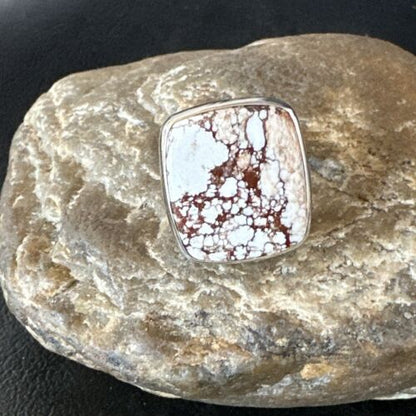 Navajo Wild Horse Turquoise Ring | Sterling Silver | Sz 8 Adjustable | Authentic Native American Handmade | 15556
