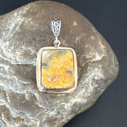 Navajo Bumblebee Jasper Pendant Necklace | Sterling Silver | Authentic Native American Handmade | 15966