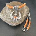 Navajo Thunderbird Orange Spiny Oyster Pendant Necklace | Sterling Silver | Authentic Native American Handmade | 16852