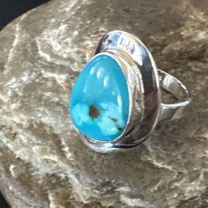 Navajo Blue Kingman Turquoise Ring | Sterling Silver | Sz 10 | Authentic Native American Handmade | 16583