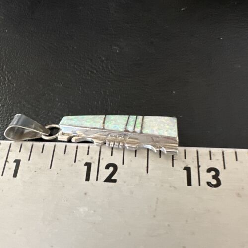 Navajo White Opal Inlay Pendant Necklace | Sterling Silver | Authentic Native American Handmade | 15679