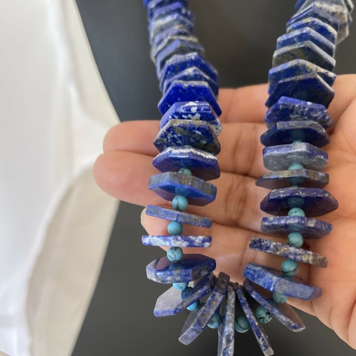 Navajo Lapis Turquoise Necklace | Sterling Silver | Native American Handmade | 23" | 01891