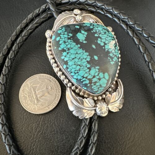 Men's Blue Spiderweb Turquoise Bolo Tie | Navajo Sterling Silver | Authentic Native American Handmade | 15012