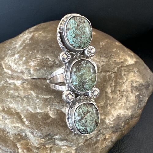 Navajo Blue Spiderweb Turquoise Multi-Stone Ring | Authentic Native American Sterling Silver | Sz 9.5 | 16708