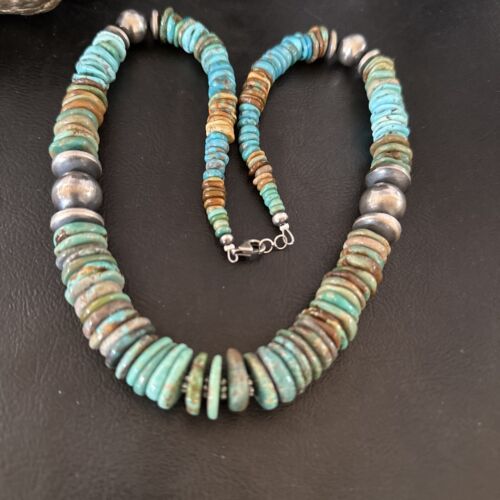 Navajo Blue Green Turquoise Necklace | Sterling Silver | Authentic Native American | 21" | 16958
