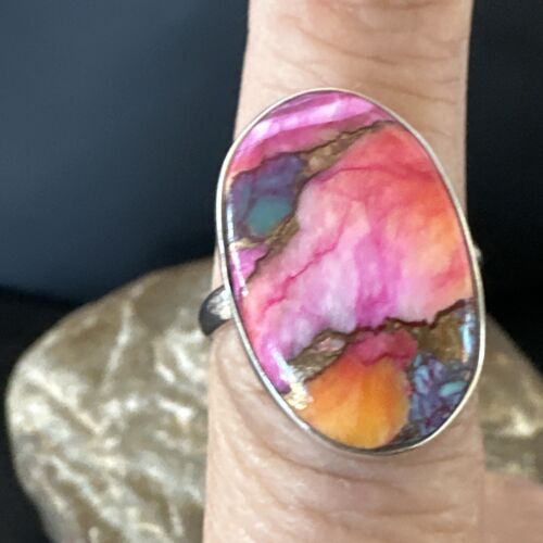 Navajo Turquoise Spiny Oyster Ring | Sterling Silver | Sz 8 | Authentic Native American Handmade | 16611