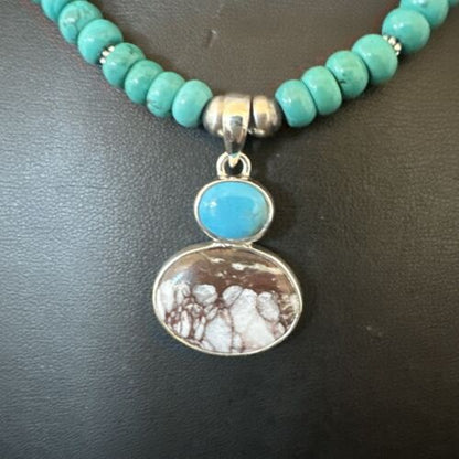 Navajo Wild Horse | Blue Kingman Turquoise Pendant Necklace | Sterling Silver | 17579