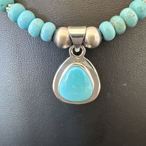 Men's Blue Turquoise Pendant Necklace | Navajo Pearls | Sterling Silver | Authentic Native American Handmade | 16644
