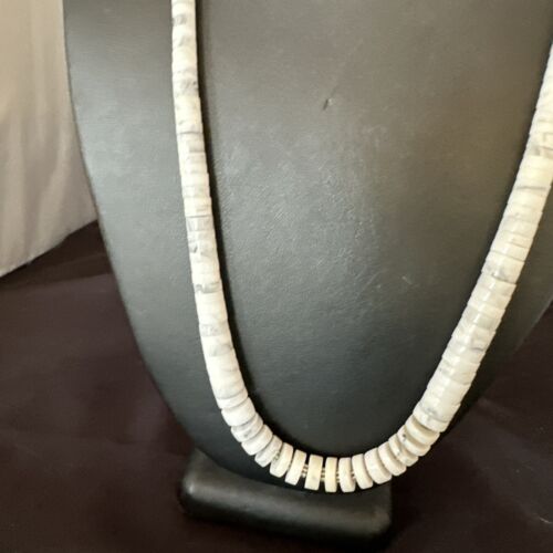 Men's White Howlite Heishi Necklace | Sterling Silver Graduated | Authentic Native American | 20" | 17396