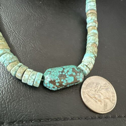 Navajo Turquoise Nugget Heishi Bead Necklace | Sterling Silver | Authentic Native American Handmade | 20" | 17143