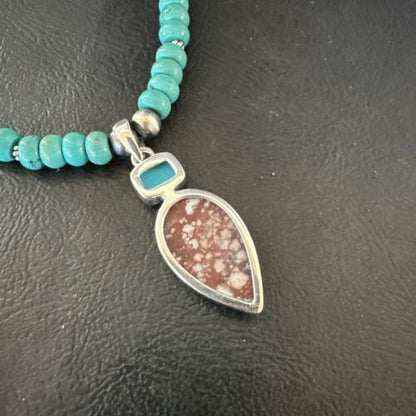 Navajo Wild Horse | Blue Kingman Turquoise Pendant Necklace | Sterling Silver | Native American Handmade | 17578