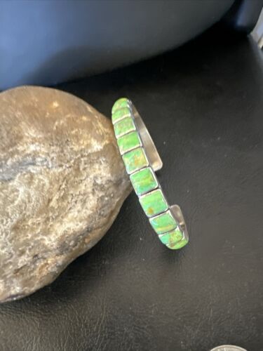 Navajo Green Mojave Turquoise Cuff Bracelet | Sterling Silver | Authentic Native American Handmade | 16900