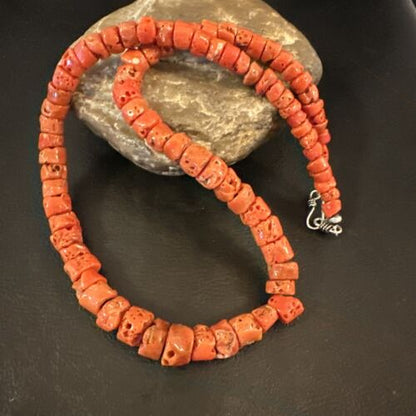 Navajo Graduated Red Coral Bead Necklace | Sterling Silver | 20" | Authentic Native American Handmade | 16336