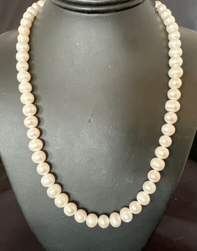 Handmade White Freshwater Pearl Bead Necklace | Sterling Silver | 21" | 17368