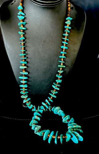 Blue Kingman Nugget Turquoise Necklace | Navajo Sterling Silver | Authentic Native American | 36" | 15285 Graduated