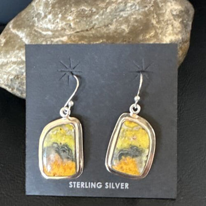 Navajo Bumblebee Jasper Earrings | Sterling Silver | Authentic Native American Handmade | 15811