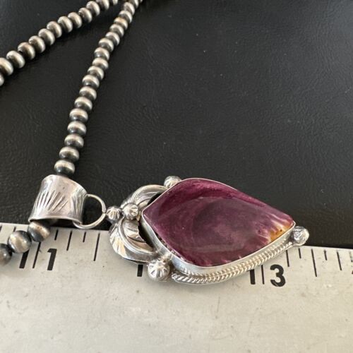 Navajo Men's Purple Spiny Oyster Pendant Necklace | Sterling Silver | Authentic Native American Handmade | 15622