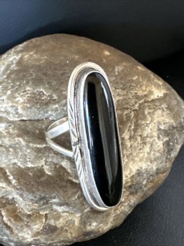 Navajo Black Onyx Ring | Sterling Silver | Sz 9.5 | Authentic Native American Handmade | 15184
