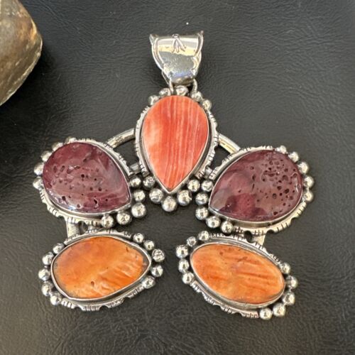 Navajo Spiny Oyster Naja Pendant Necklace | Sterling Silver | Native American Handmade | 16099