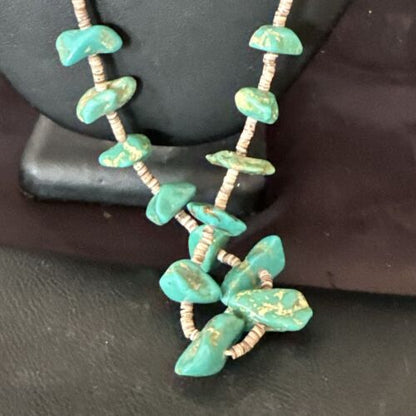 Navajo Royston Turquoise Shell Heishi Bead Necklace | Sterling Silver | 28" | Authentic Native American Handmade | 17449