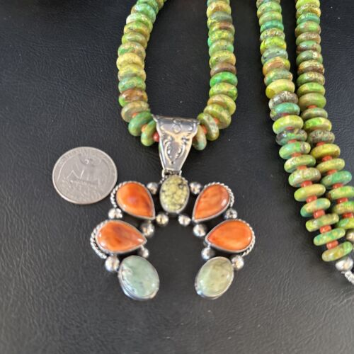 Navajo Turquoise & Spiny Naja Pendant Necklace | Sterling Silver | Native American Handmade | 14234