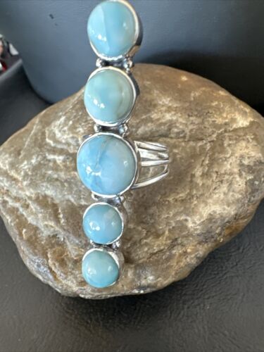 Navajo Blue Larimar Cluster Ring | Authentic Native American Sterling Silver | Multi-Stone | Sz 10.5 | 15941