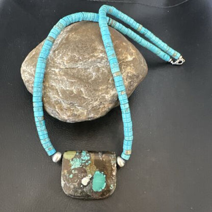Navajo SpiderWeb Turquoise Heishi Pearls Necklace | Sterling Silver | 20" | Authentic Native American Handmade | 17035
