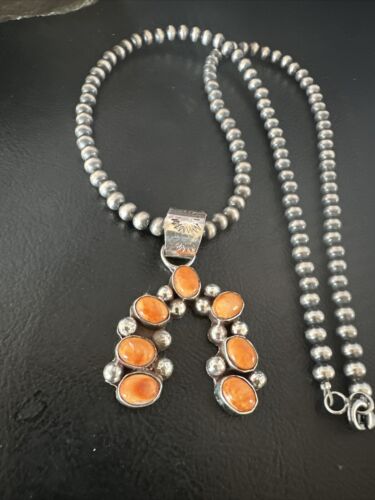 Navajo Spiny Oyster Naja Pendant Necklace | Sterling Silver | 20" | Authentic Native American Handmade | 15755