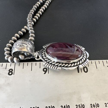 Navajo Pearls Purple Spiny Oyster Pendant | Sterling Silver | Native American Handmade | 16354