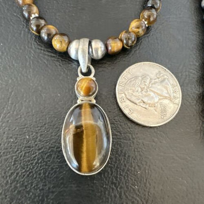 Southwestern Coffee Brown Tiger's Eye Multi-Stone Pendant Necklace | Sterling Silver | 21" | 17052
