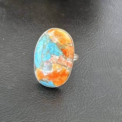 Navajo Turquoise Spiny Oyster Ring | Sterling Silver | Sz 8 | Authentic Native American Handmade | 16620