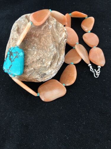 Navajo Spiderweb Turquoise Agate Pendant Necklace | Sterling Silver | 23" | Authentic Native American Handmade | 3112