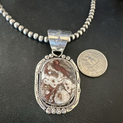 Navajo Wild Horse Turquoise Pendant Necklace | Sterling Silver | Authentic Native American Handmade | 17511