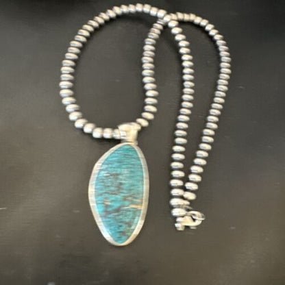 Men's Navajo Blue Spiderweb Turquoise Pendant Necklace | Sterling Silver | Authentic Native American Handmade | 16217