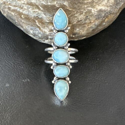 Navajo Blue Larimar Cluster Ring | Authentic Native American Sterling Silver | Multi-Stone | Sz 8.5 | 15935