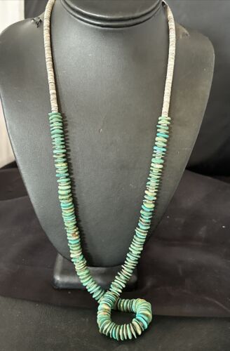 Santo Domingo Green Turquoise Shell Necklace | Sterling Silver | 30" | Authentic Native American Handmade | 17451